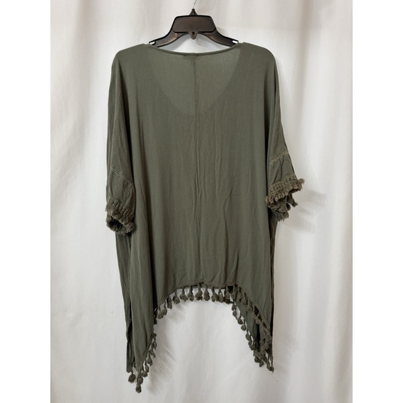 Olive Green Top M/L Fringe Tassels Boho Festival Fairy Gypsy Fyve R38 - Picture 3 of 3